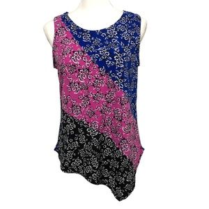 COCO BIANCO Top Sleeveless Tank Size Medium Black Blue Pink Floral